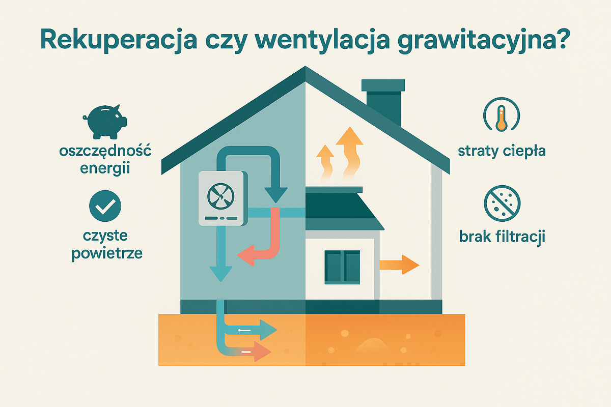 Read more about the article Rekuperacja czy wentylacja grawitacyjna – co wybrać w nowym domu w 2025?